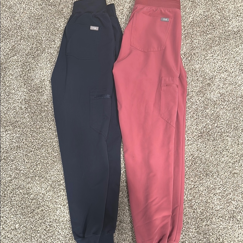 Blue and Pink fig scrub pants with Elastic Cuffs